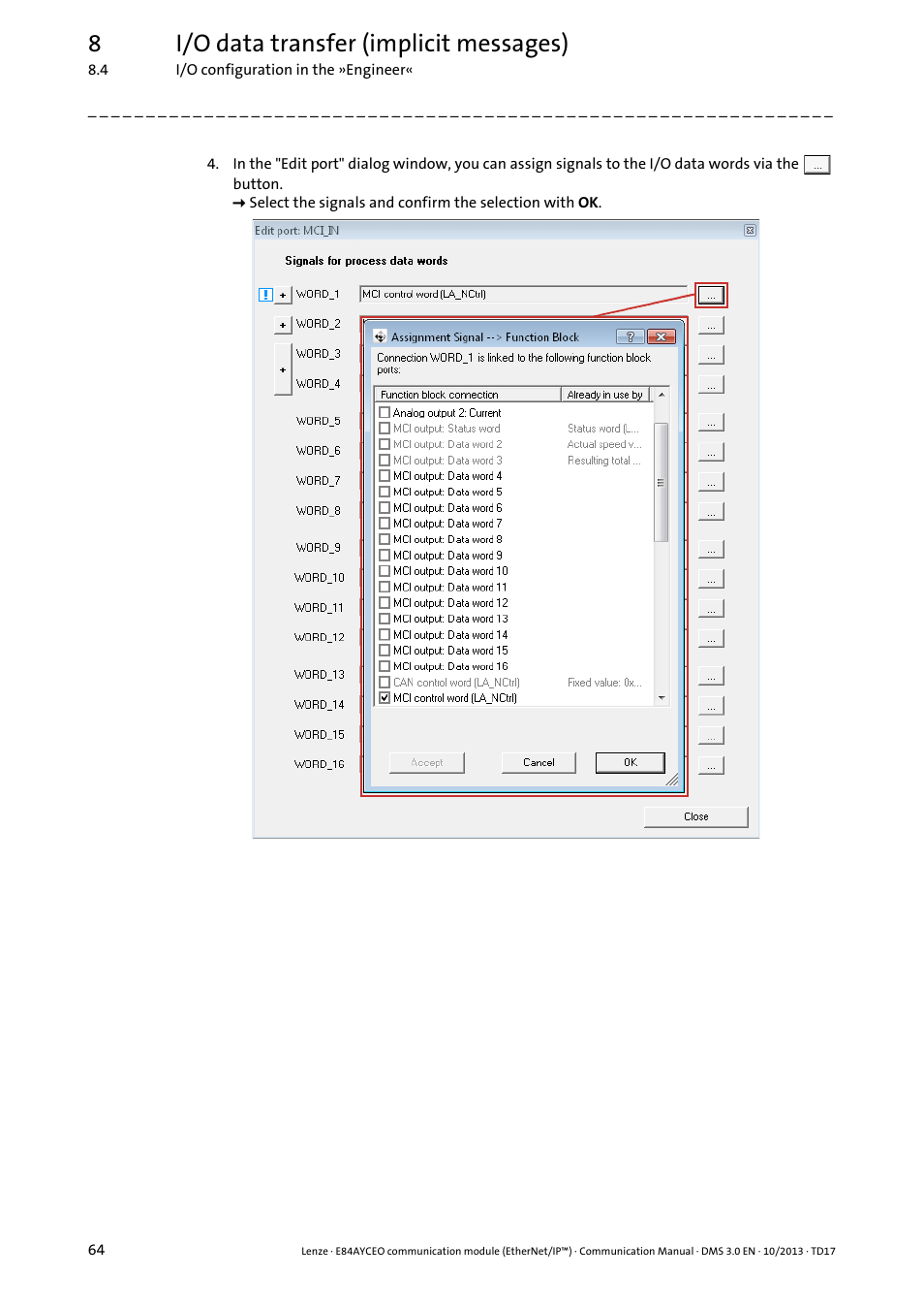 8i/o data transfer (implicit messages) | Lenze E84AYCEO User Manual | Page 64 / 165