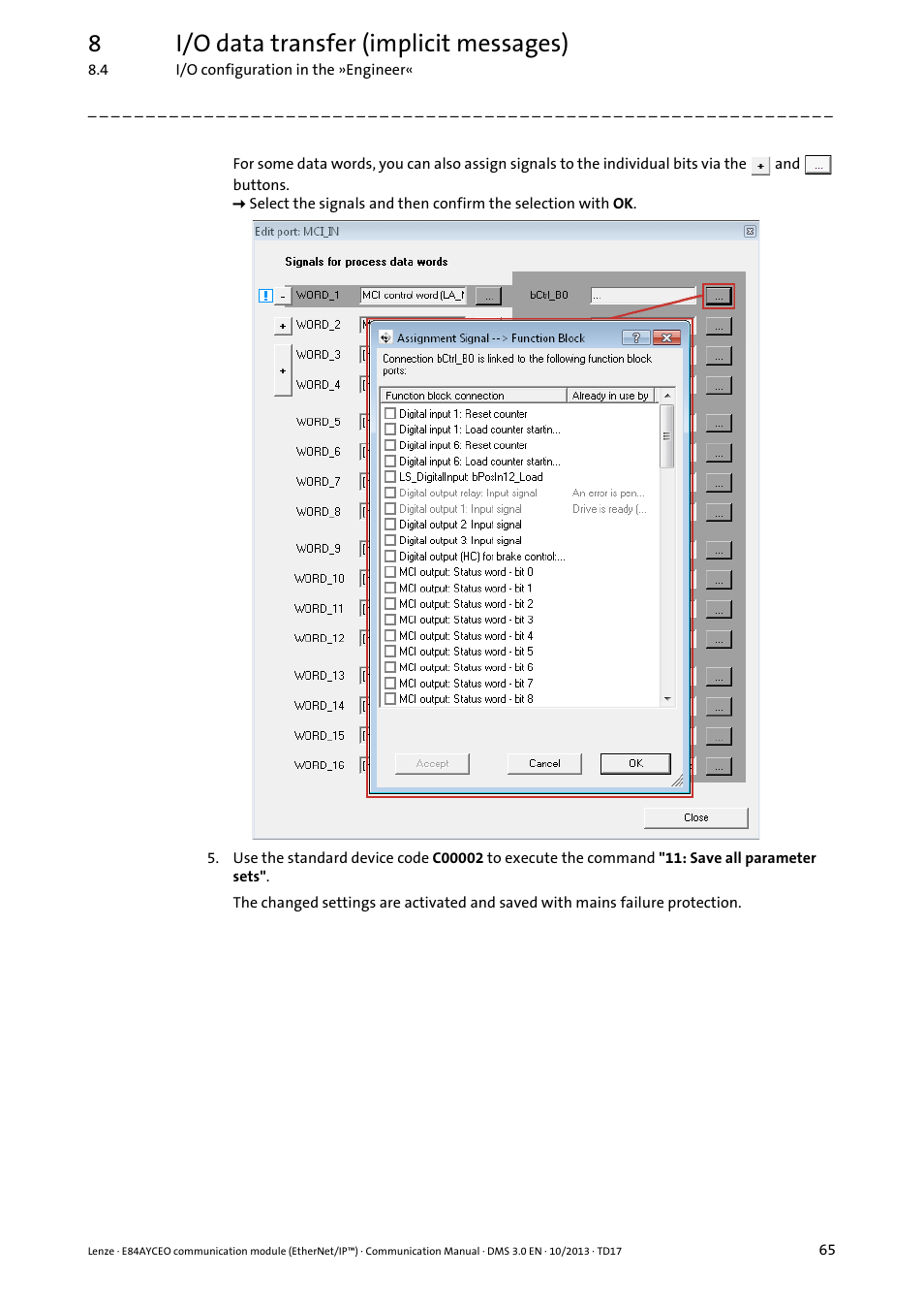 8i/o data transfer (implicit messages) | Lenze E84AYCEO User Manual | Page 65 / 165