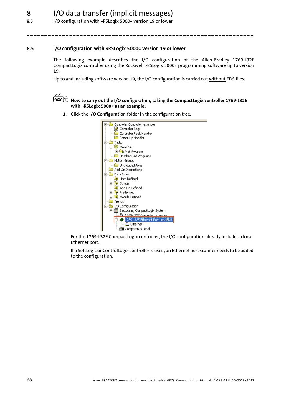 8i/o data transfer (implicit messages) | Lenze E84AYCEO User Manual | Page 68 / 165