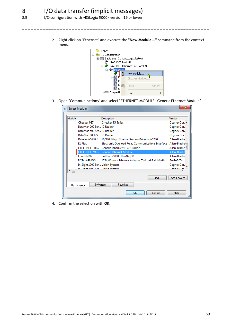 8i/o data transfer (implicit messages) | Lenze E84AYCEO User Manual | Page 69 / 165