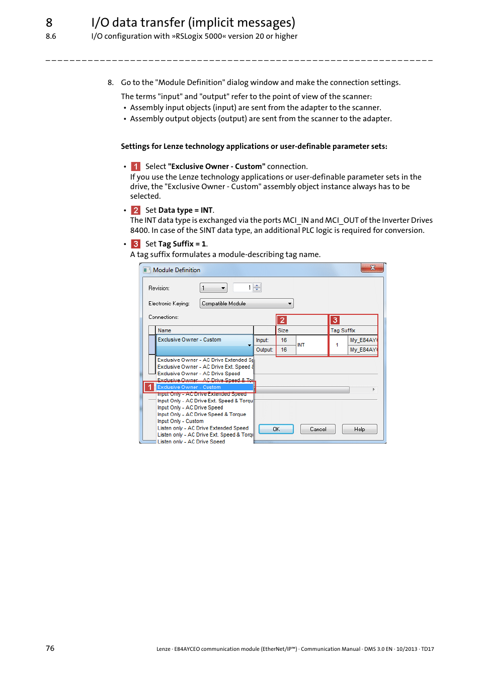 8i/o data transfer (implicit messages) | Lenze E84AYCEO User Manual | Page 76 / 165