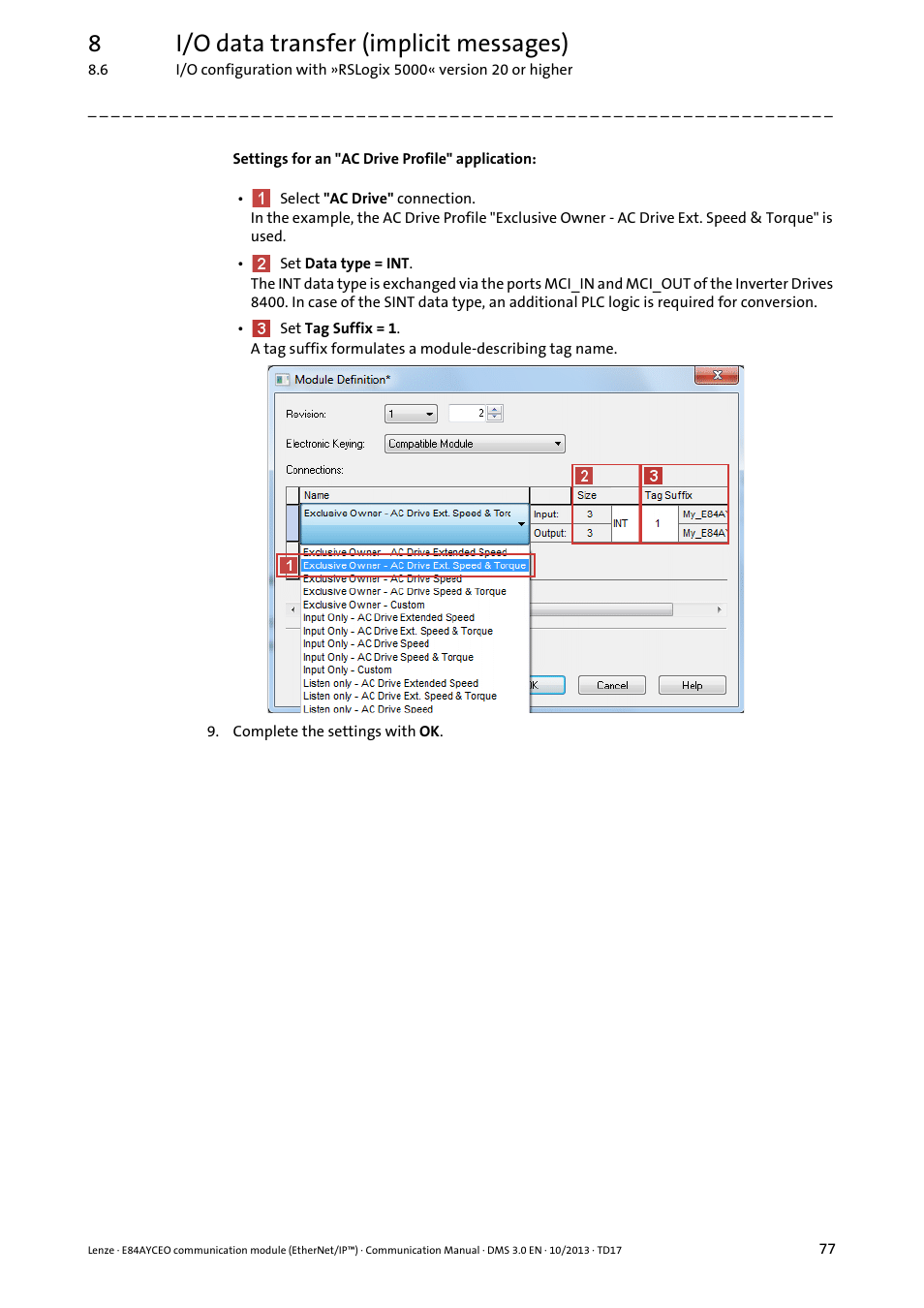 8i/o data transfer (implicit messages) | Lenze E84AYCEO User Manual | Page 77 / 165