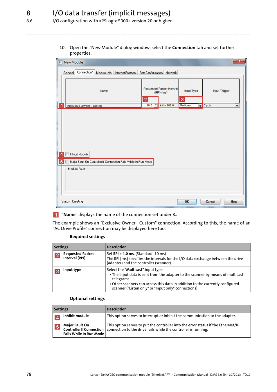 8i/o data transfer (implicit messages) | Lenze E84AYCEO User Manual | Page 78 / 165