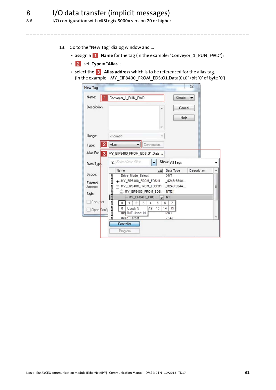 8i/o data transfer (implicit messages) | Lenze E84AYCEO User Manual | Page 81 / 165