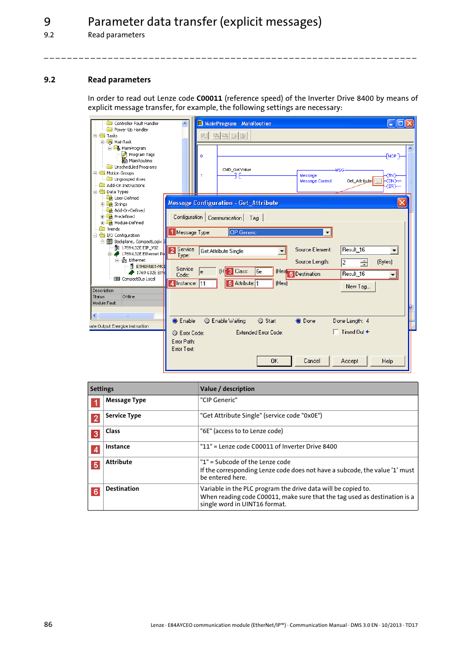 2 read parameters, Read parameters, 9parameter data transfer (explicit messages) | Lenze E84AYCEO User Manual | Page 86 / 165