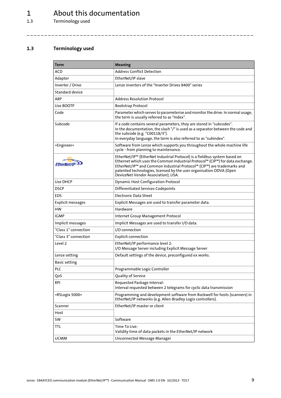 3 terminology used, Terminology used, 1about this documentation | Lenze E84AYCEO User Manual | Page 9 / 165