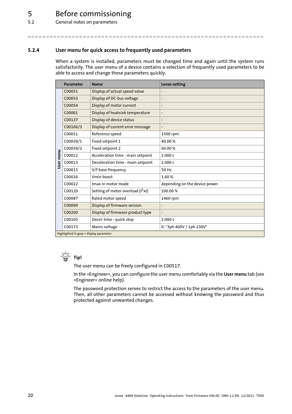 5before commissioning | Lenze E84AVSCx 8400 StateLine C User Manual | Page 20 / 76