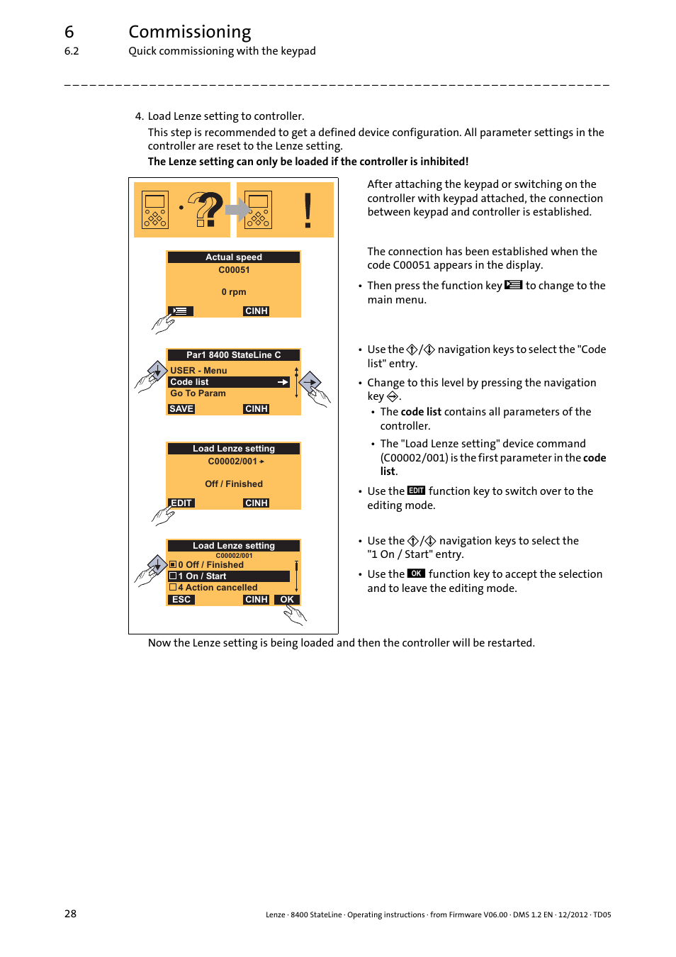6commissioning | Lenze E84AVSCx 8400 StateLine C User Manual | Page 28 / 76
