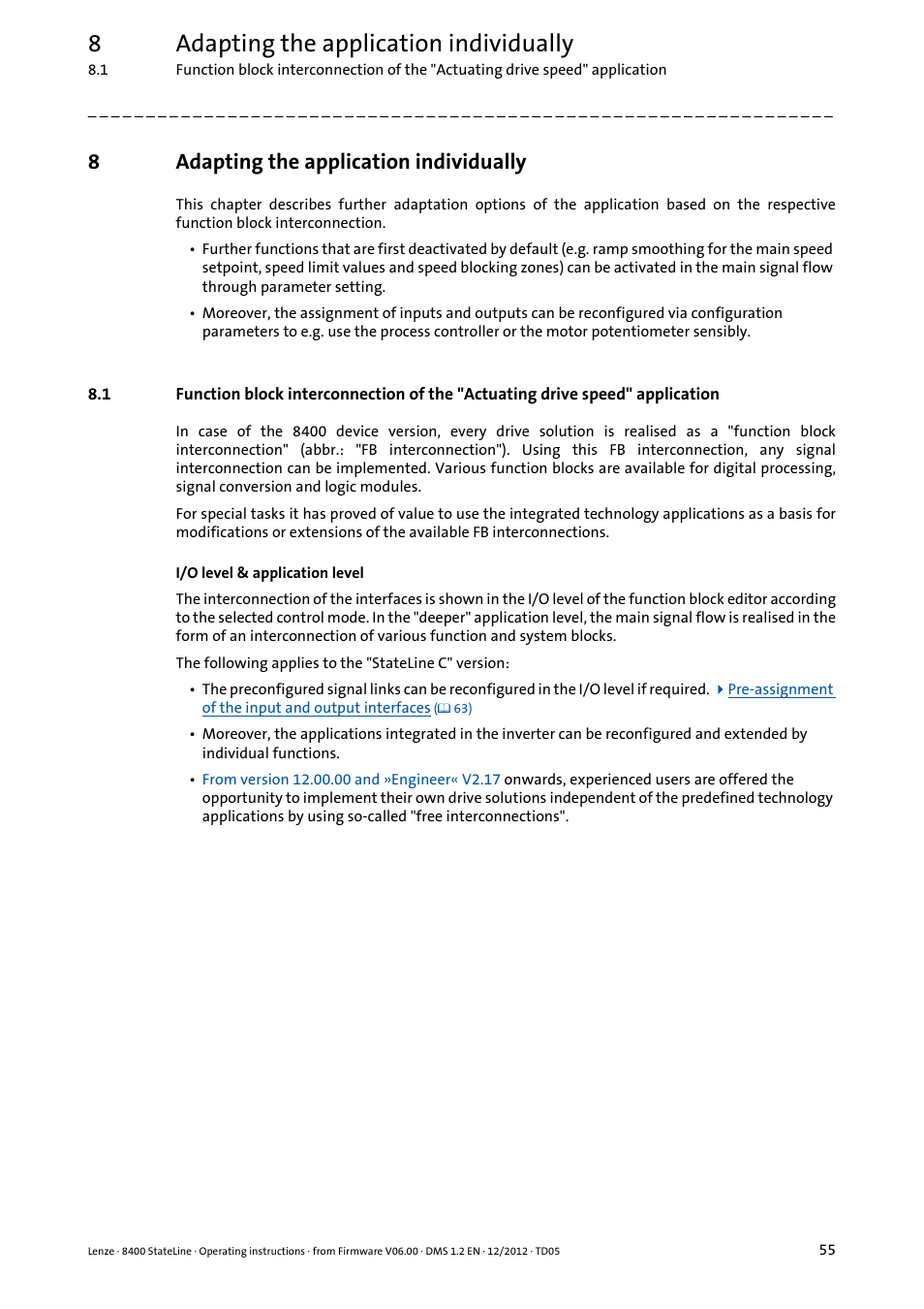 8 adapting the application individually, Adapting the application individually, 8adapting the application individually | Lenze E84AVSCx 8400 StateLine C User Manual | Page 55 / 76