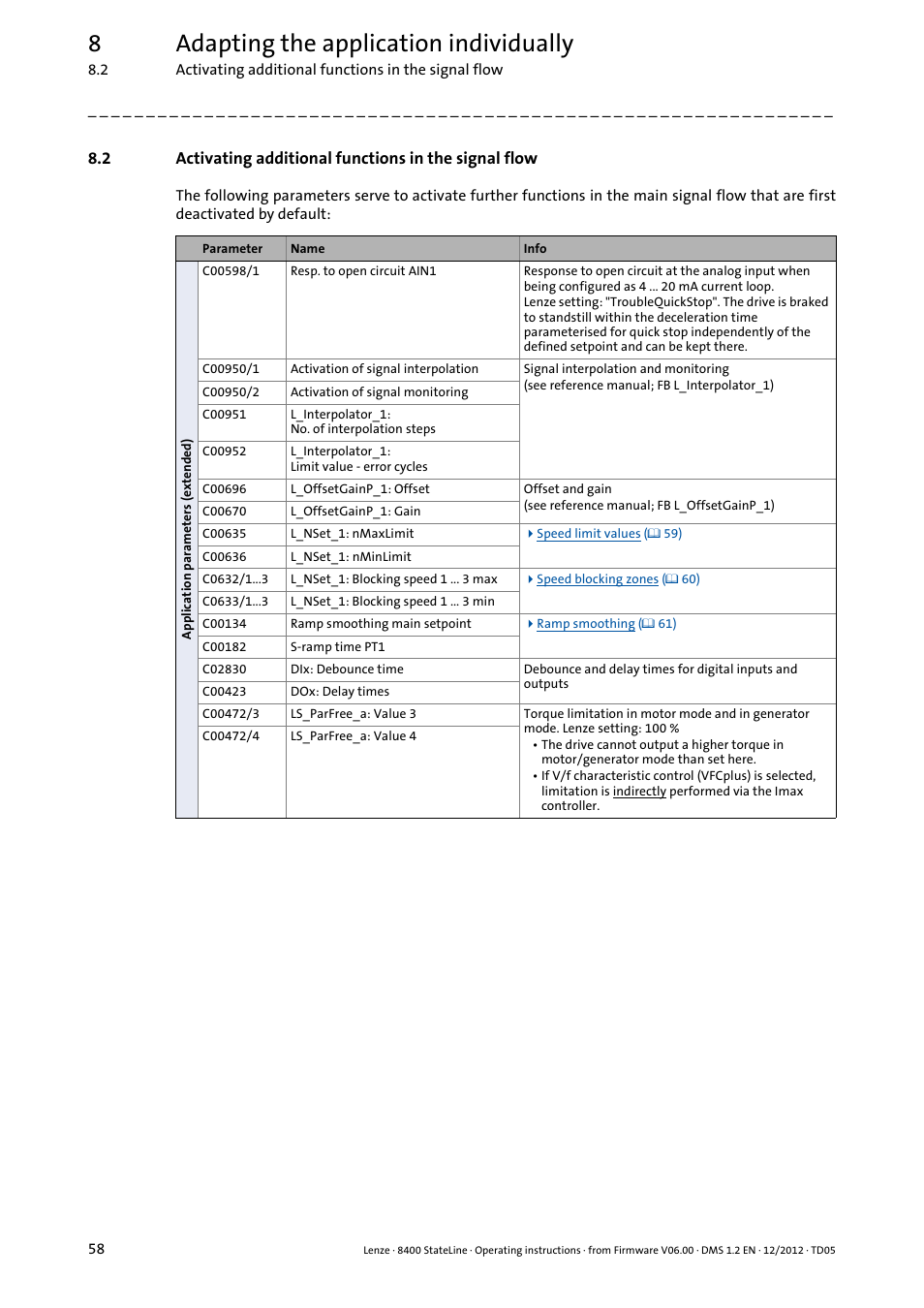 Activating additional functions in the signal flow, Ndix, 8adapting the application individually | Lenze E84AVSCx 8400 StateLine C User Manual | Page 58 / 76