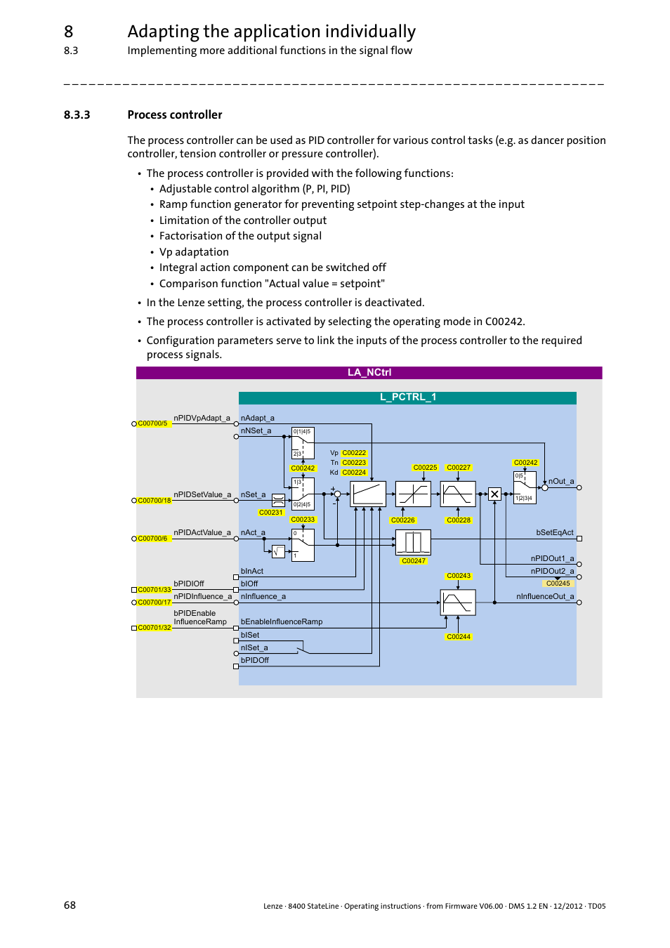 3 process controller, Process controller, 8adapting the application individually | Lenze E84AVSCx 8400 StateLine C User Manual | Page 68 / 76