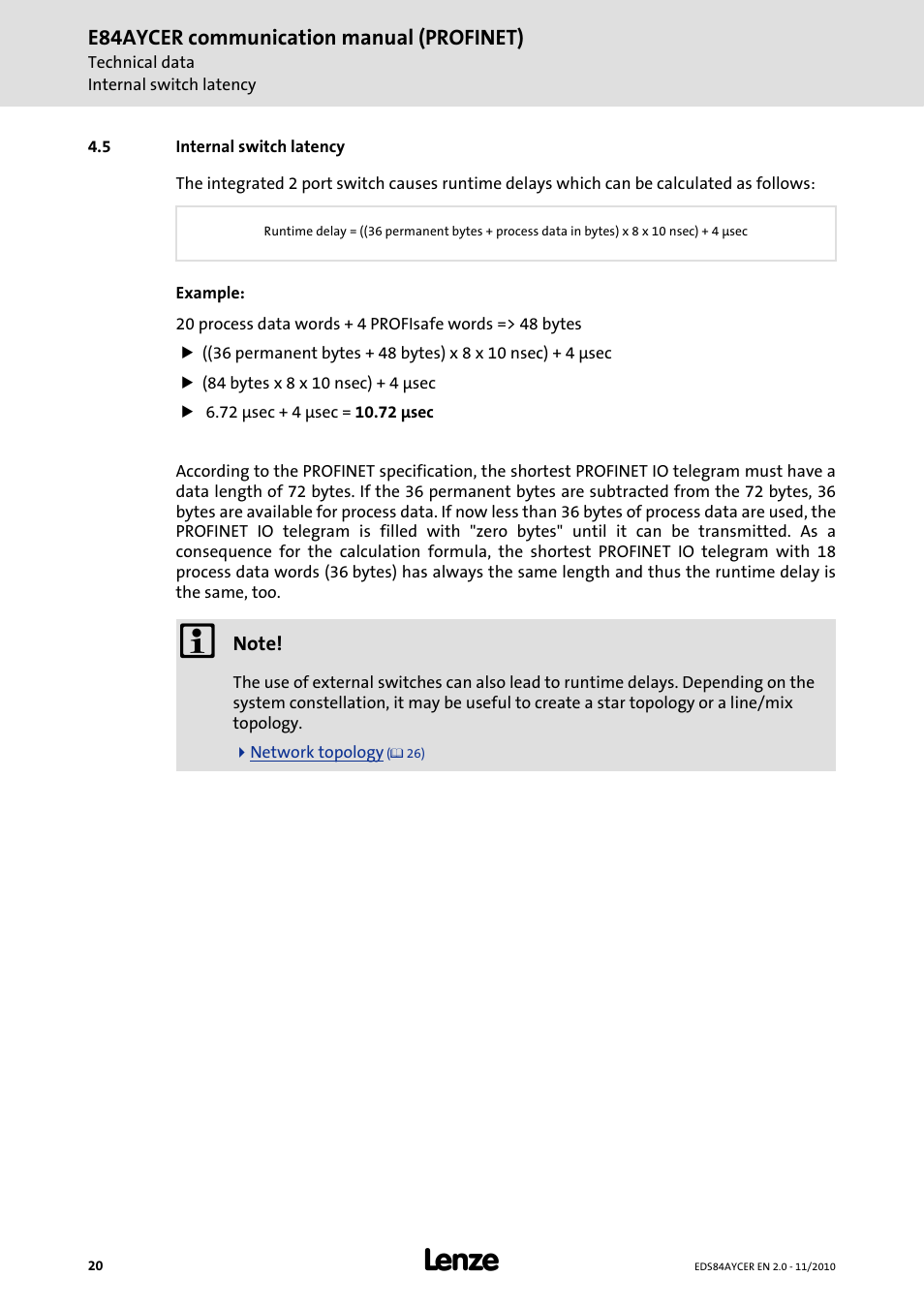 5 internal switch latency, Internal switch latency | Lenze E84AYCER User Manual | Page 20 / 94