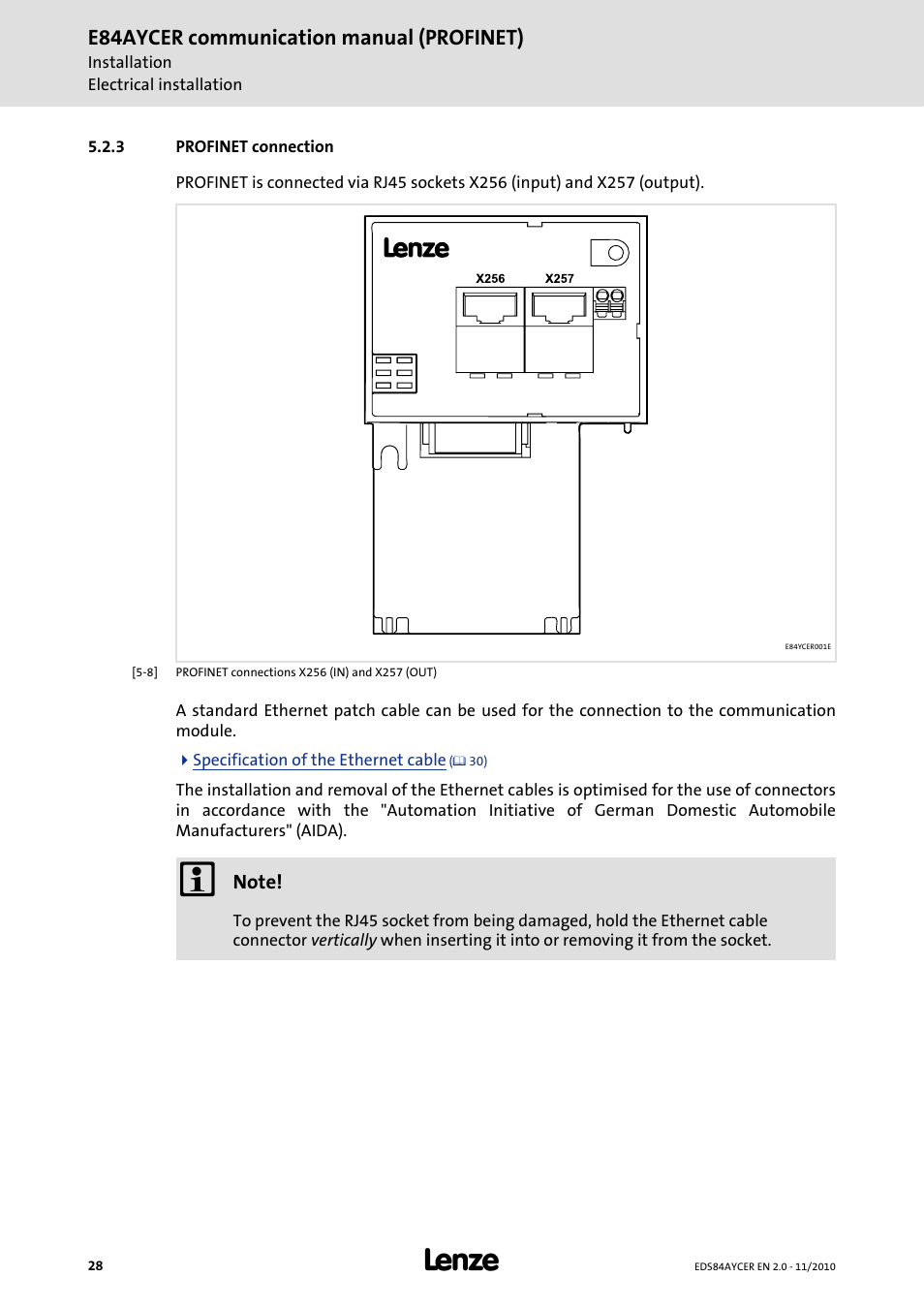 3 profinet connection, Profinet connection, Profinet connection ( 28) | E84aycer communication manual (profinet) | Lenze E84AYCER User Manual | Page 28 / 94