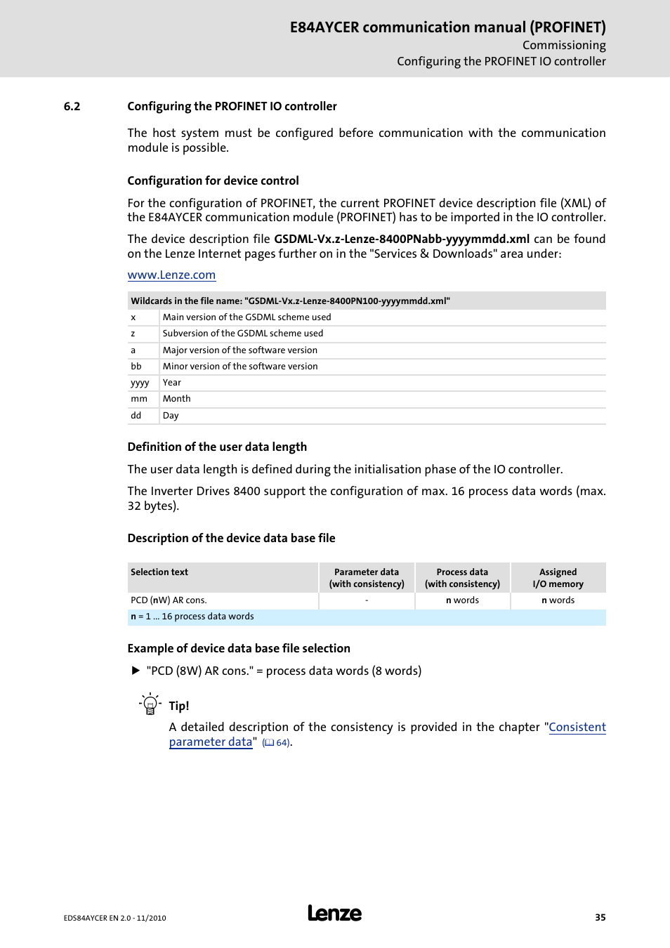 2 configuring the profinet io controller, Configuring the profinet io controller, E84aycer communication manual (profinet) | Lenze E84AYCER User Manual | Page 35 / 94