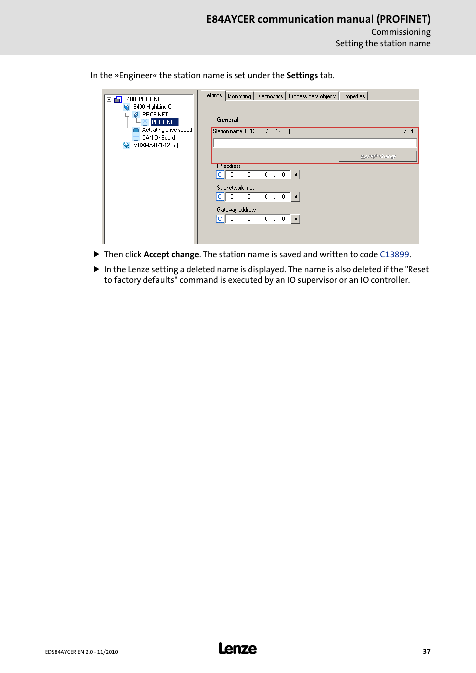 Lenze E84AYCER User Manual | Page 37 / 94