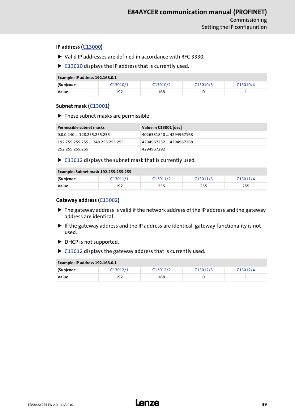 E84aycer communication manual (profinet) | Lenze E84AYCER User Manual | Page 39 / 94