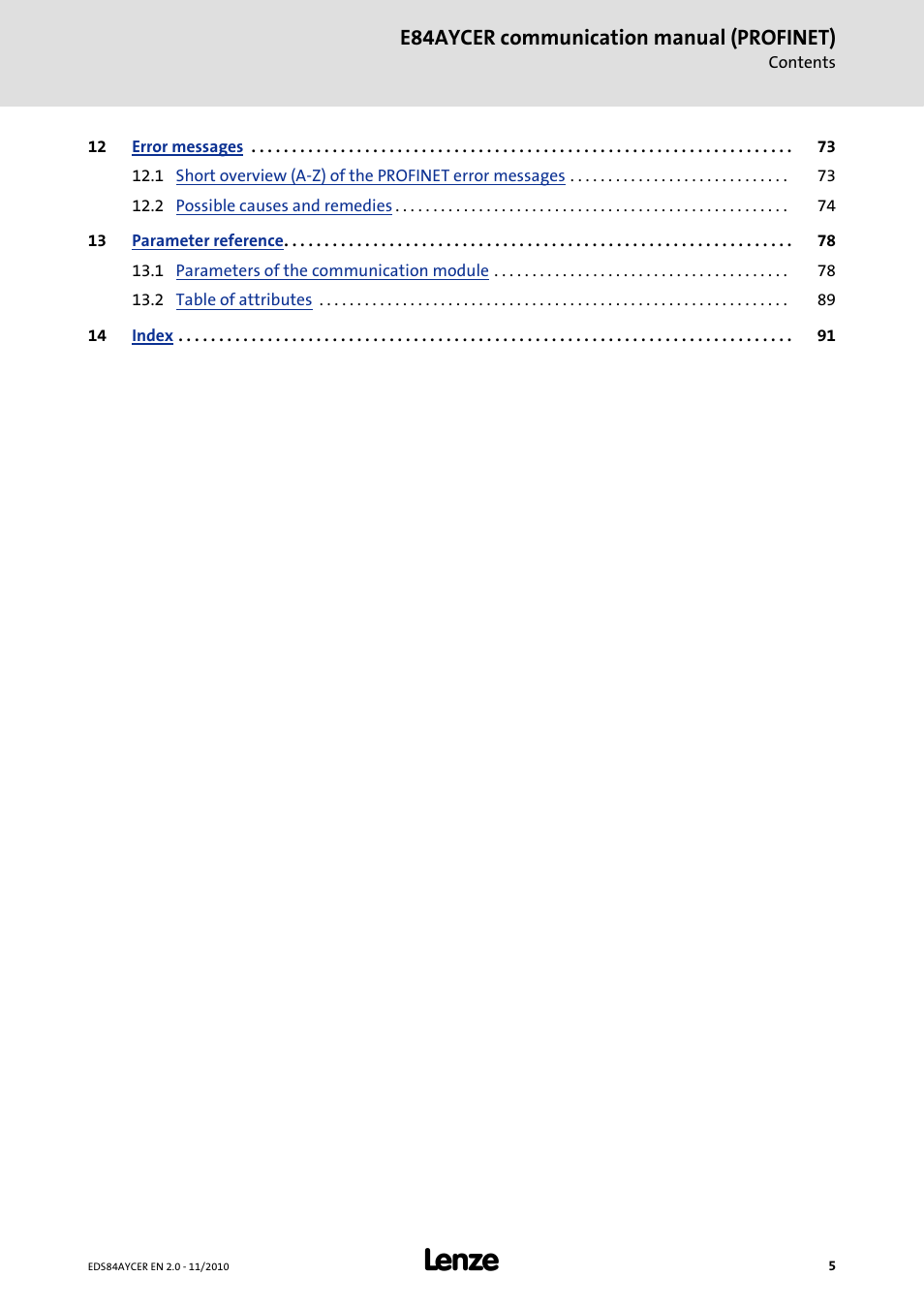 E84aycer communication manual (profinet) | Lenze E84AYCER User Manual | Page 5 / 94