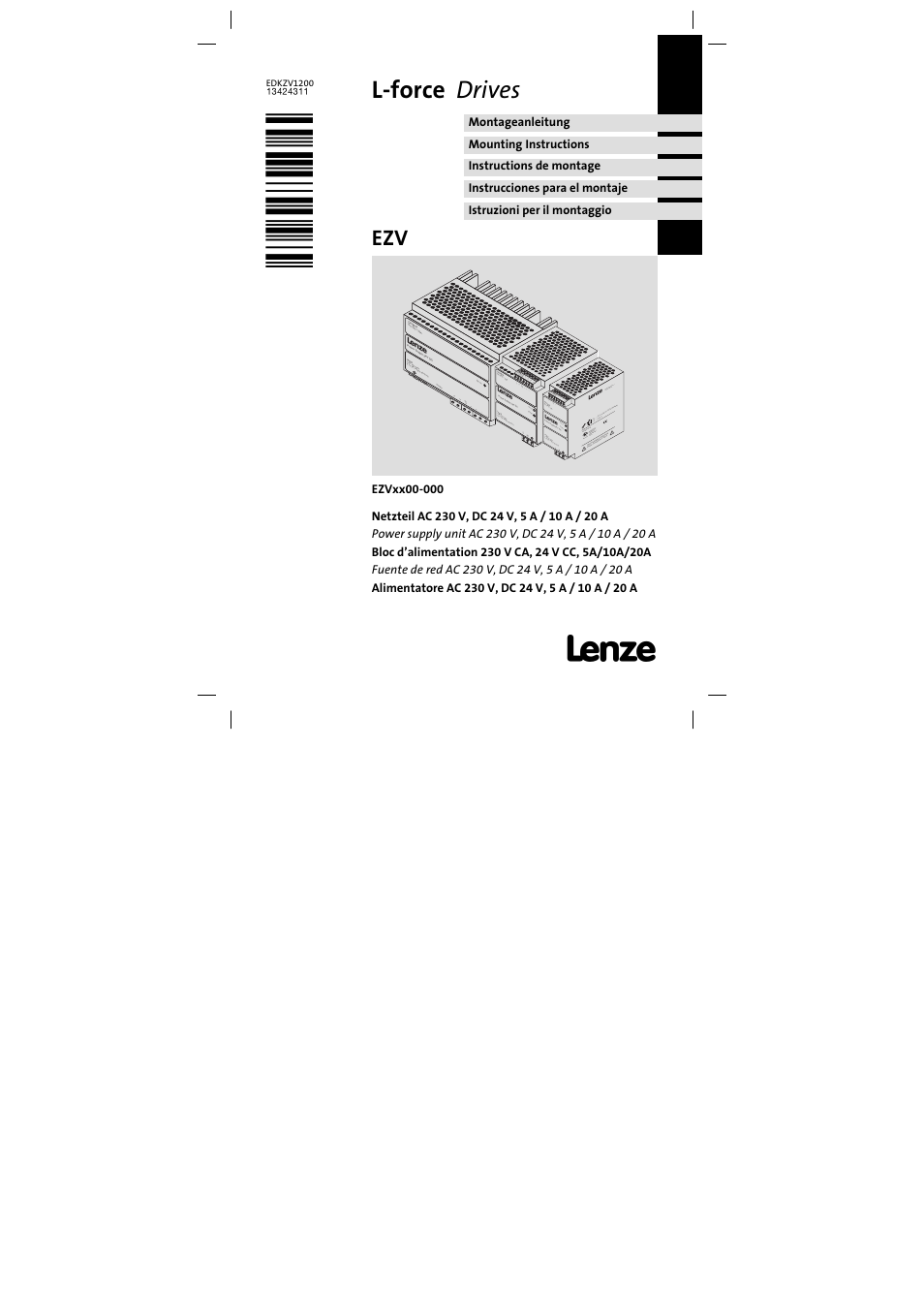 Lenze EZVxxxx-000 Power supply unit AC 230V 5A-20A User Manual | 62 pages