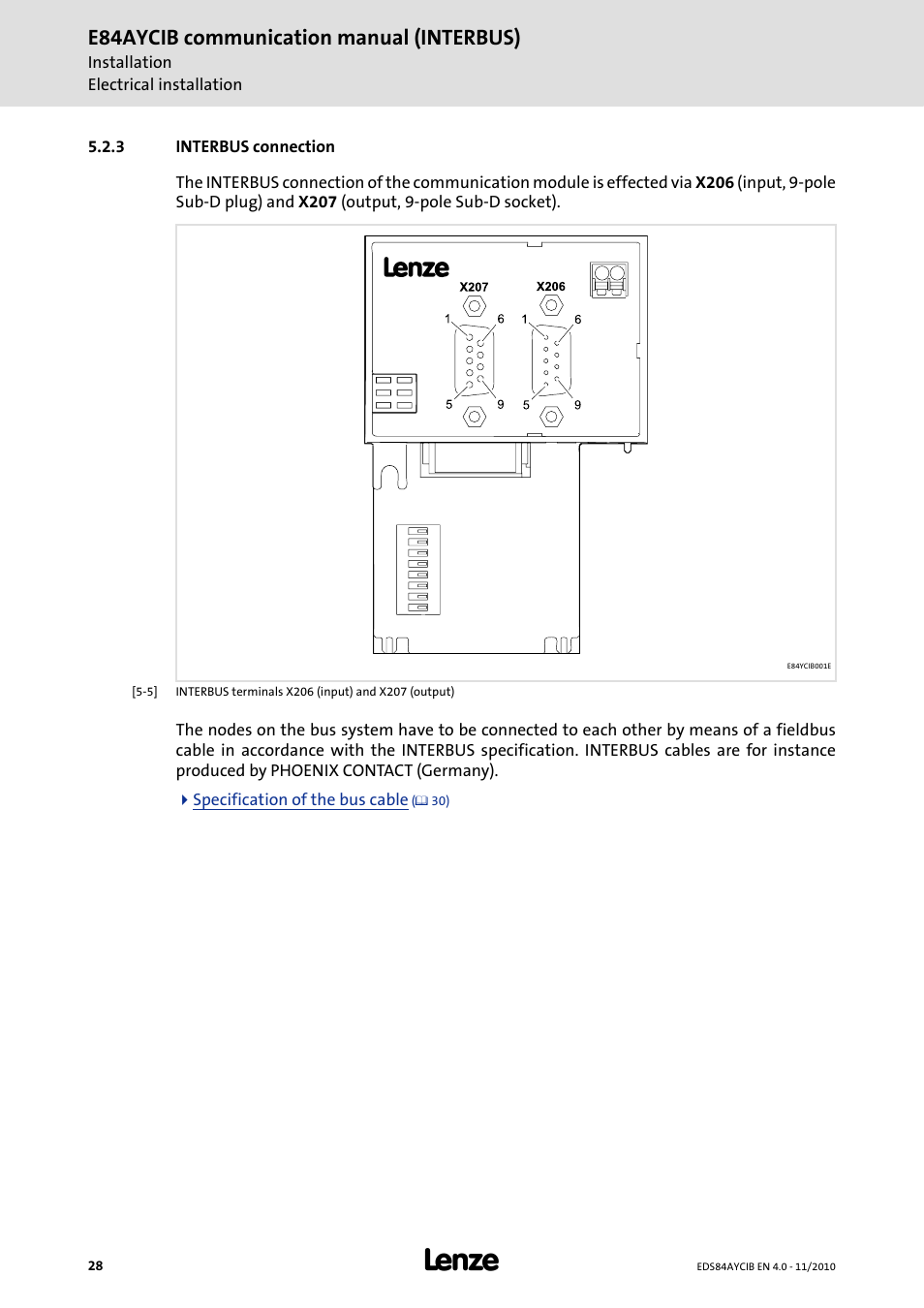 3 interbus connection, Interbus connection, Interbus connection ( 28) | E84aycib communication manual (interbus) | Lenze E84AYCIB User Manual | Page 28 / 75