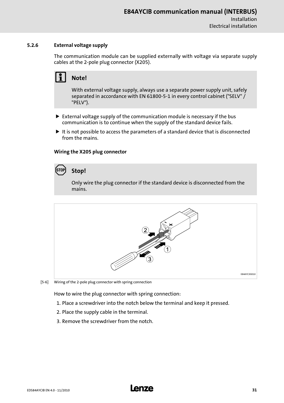 6 external voltage supply, External voltage supply, External voltage supply ( 31) | Lenze E84AYCIB User Manual | Page 31 / 75