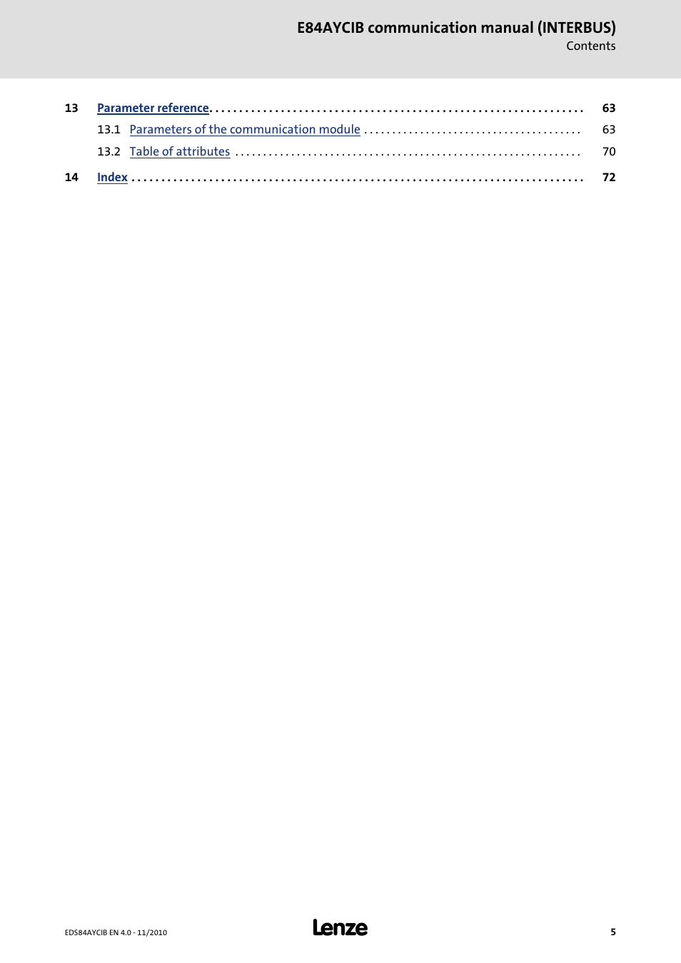 E84aycib communication manual (interbus) | Lenze E84AYCIB User Manual | Page 5 / 75