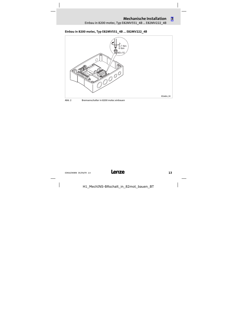 Mechanische installation | Lenze E82ZWBRB User Manual | Page 13 / 48