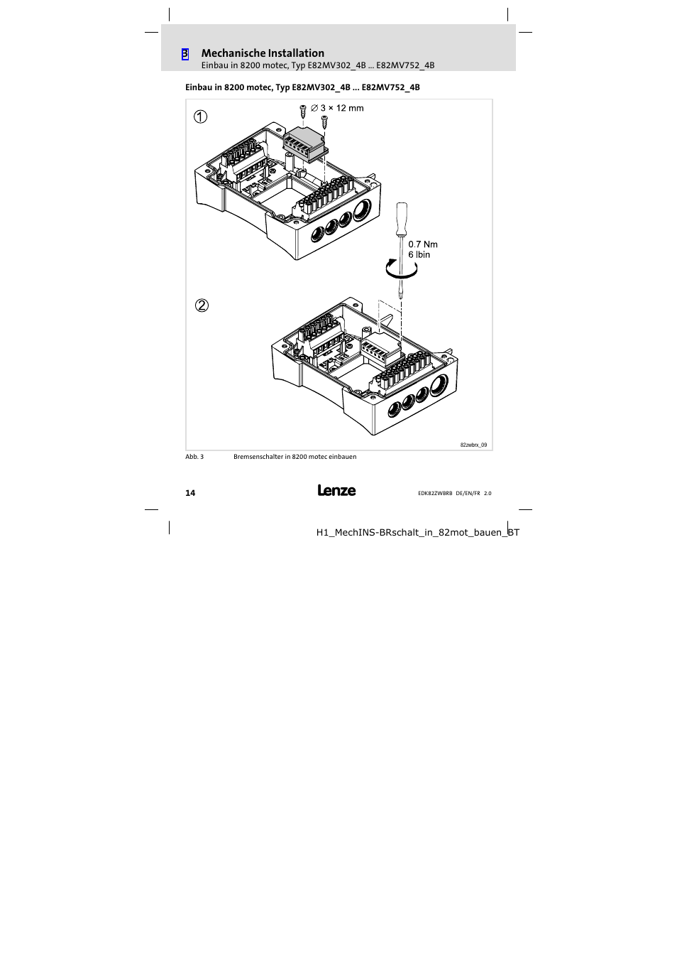3mechanische installation | Lenze E82ZWBRB User Manual | Page 14 / 48