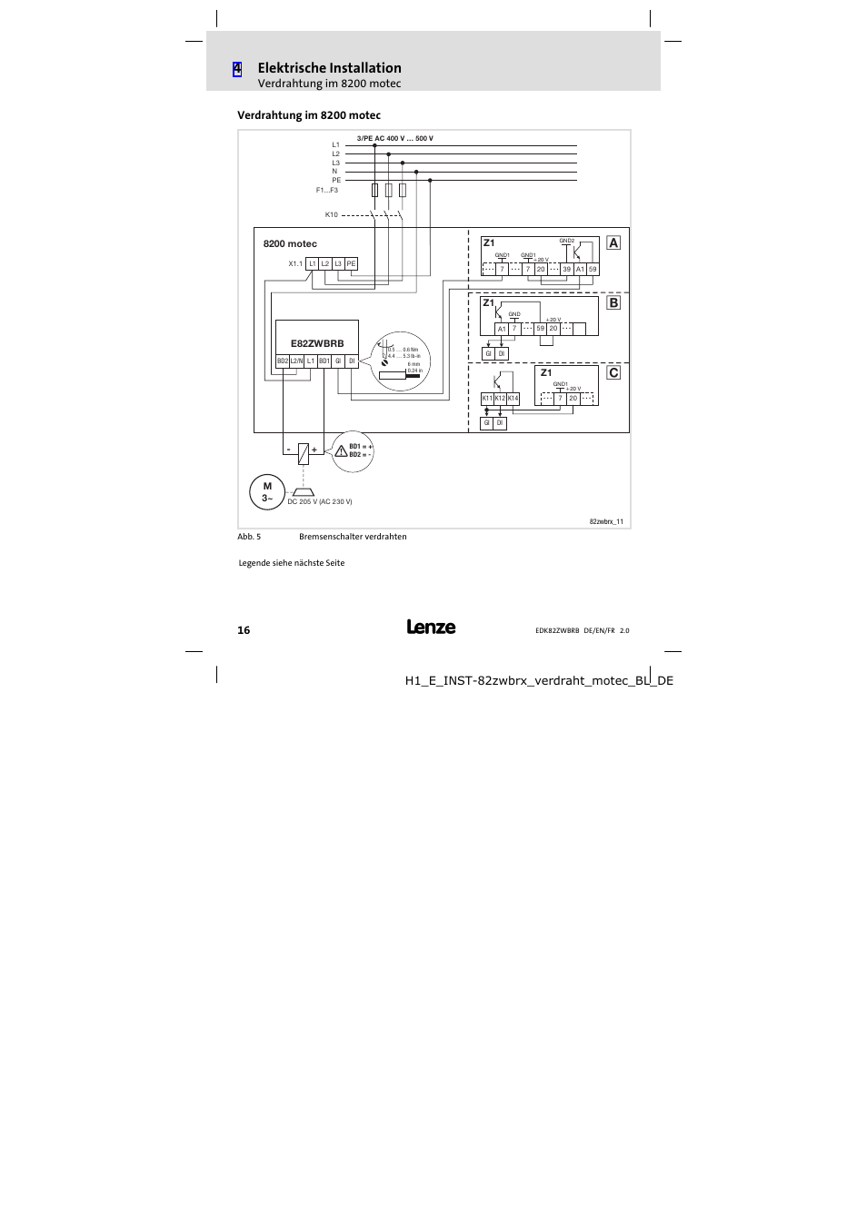 Verdrahtung im 8200 motec, 4elektrische installation | Lenze E82ZWBRB User Manual | Page 16 / 48