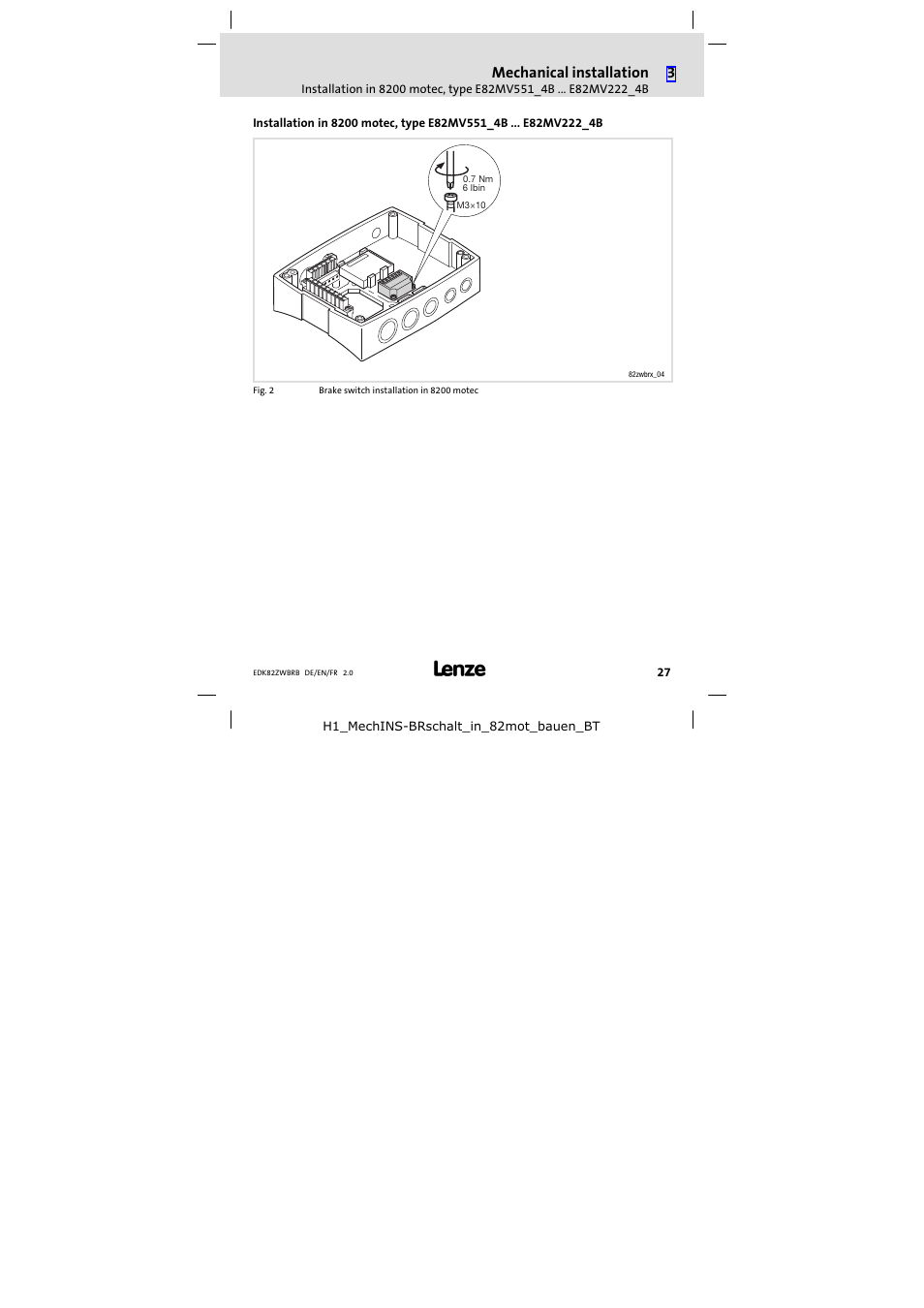 Mechanical installation | Lenze E82ZWBRB User Manual | Page 27 / 48