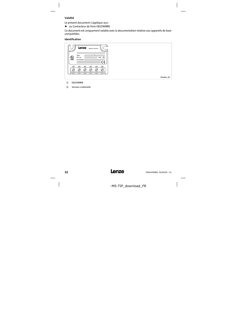 Validité | Lenze E82ZWBRB User Manual | Page 32 / 48