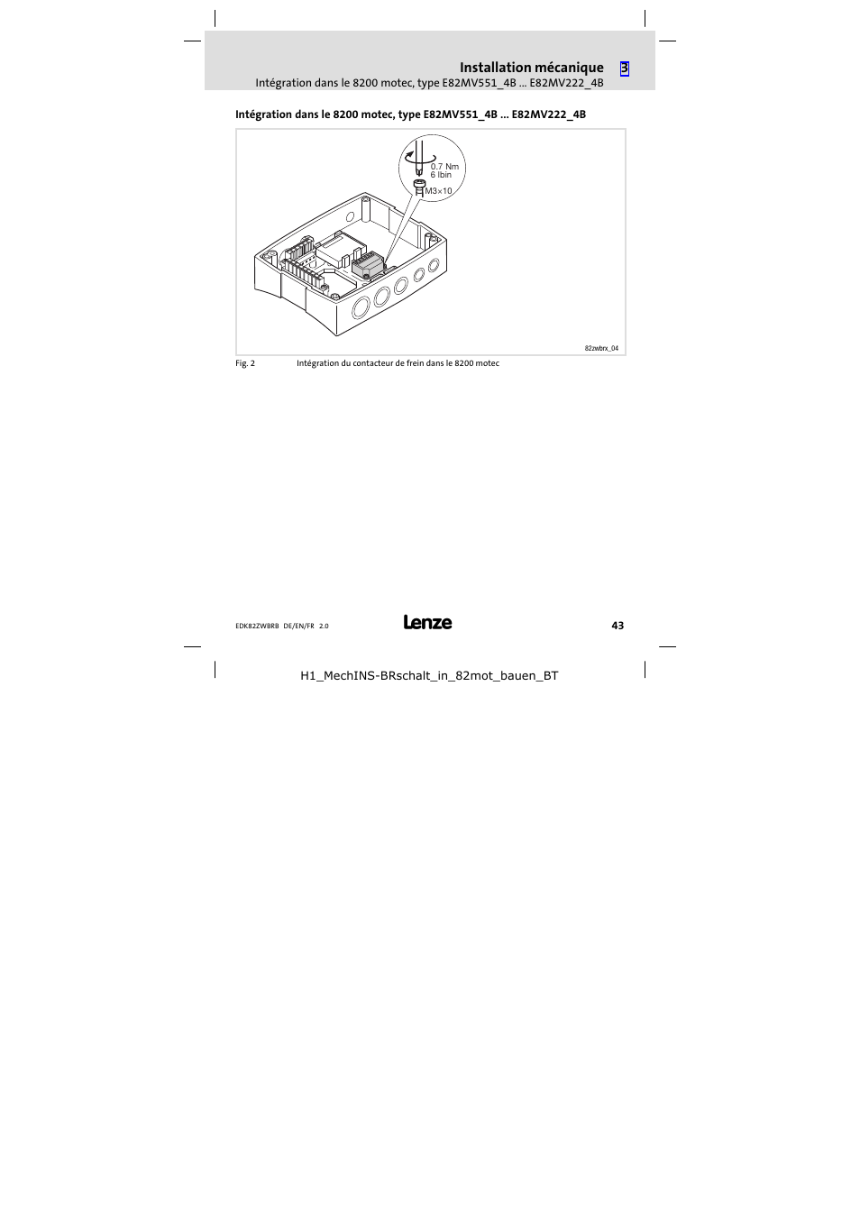 Installation mécanique | Lenze E82ZWBRB User Manual | Page 43 / 48