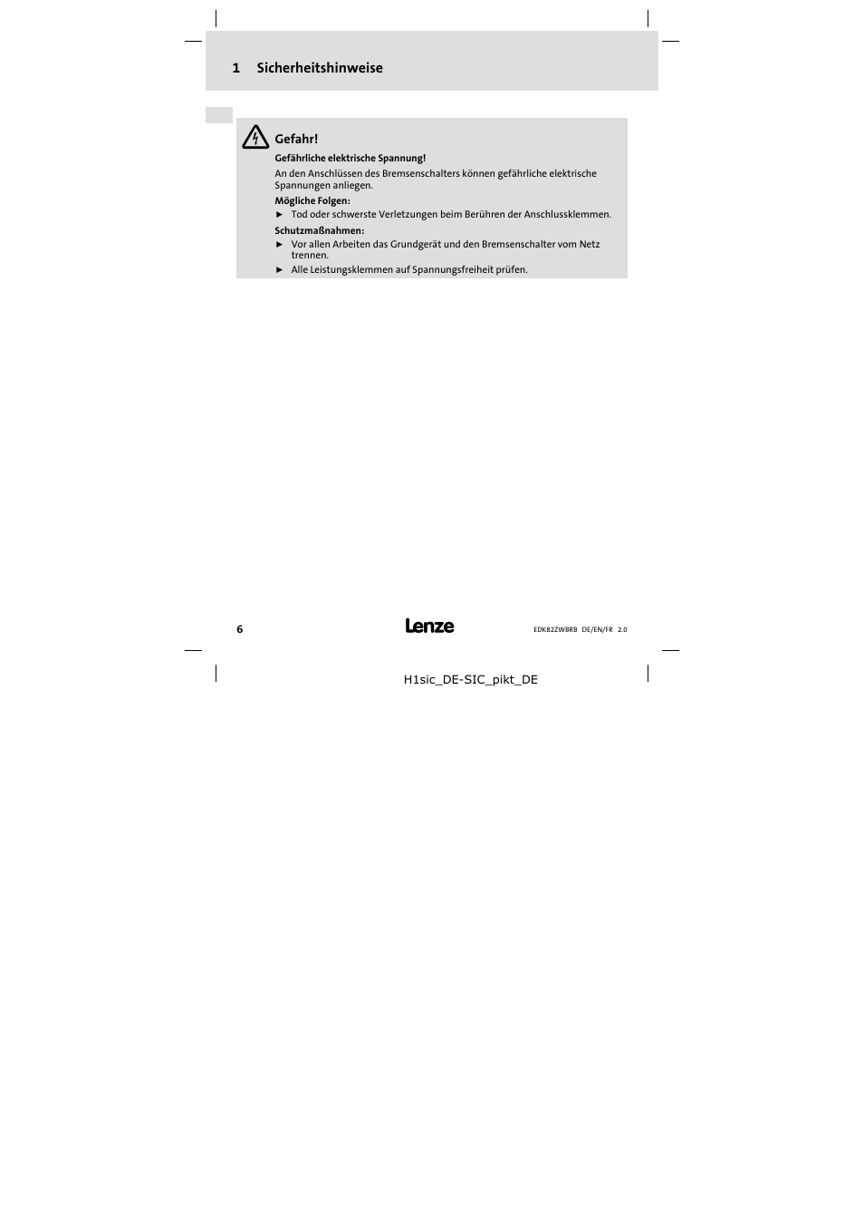 1 sicherheitshinweise, Sicherheitshinweise, 1sicherheitshinweise | Lenze E82ZWBRB User Manual | Page 6 / 48