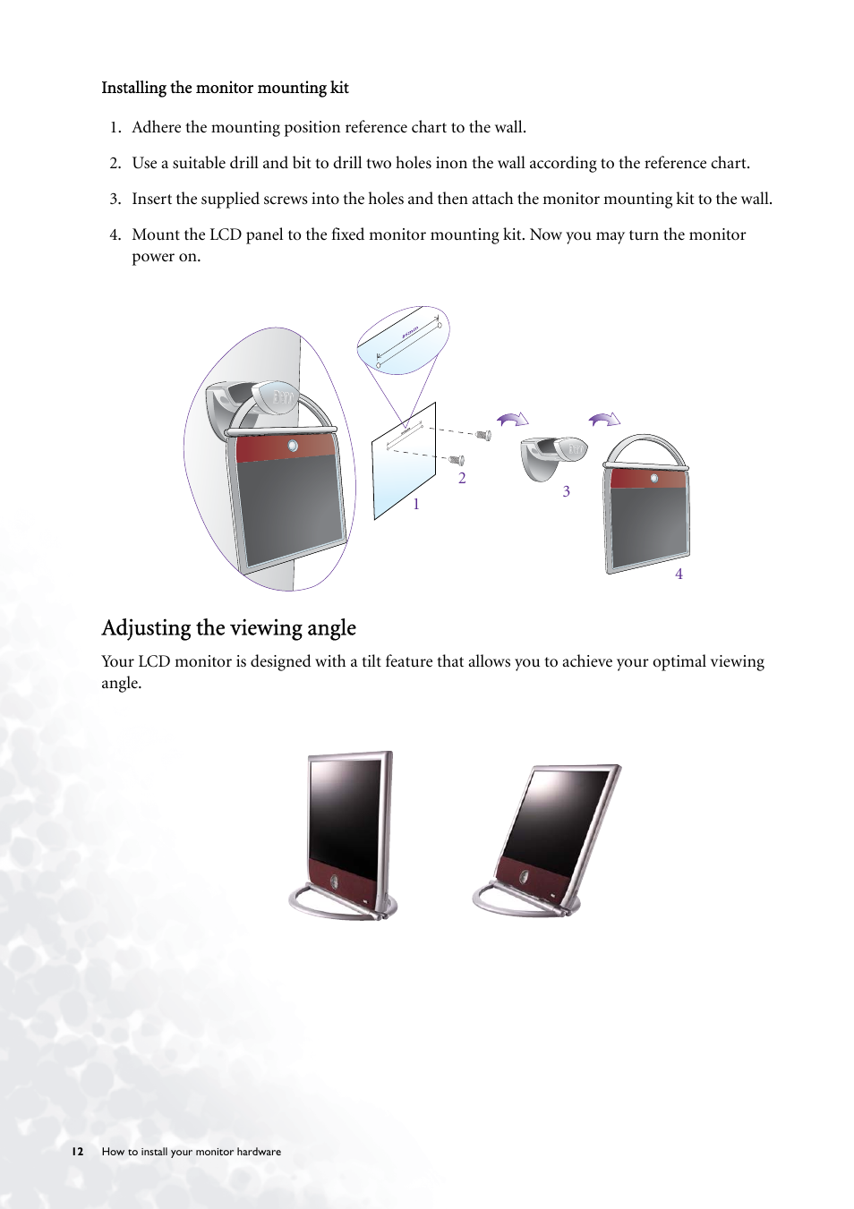 Adjusting the viewing angle | BenQ FP785 User Manual | Page 12 / 56