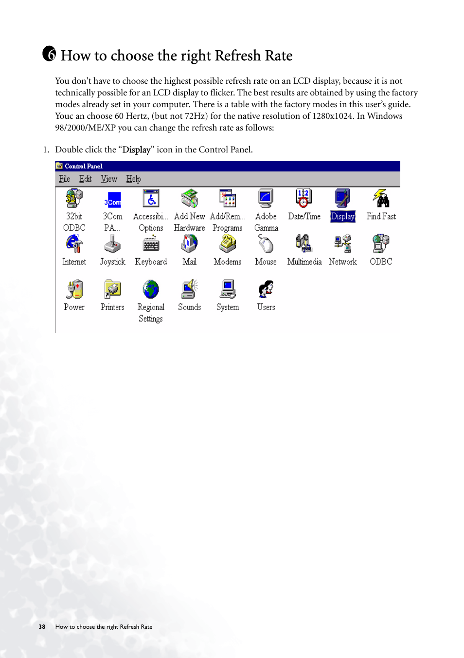 How to choose the right refresh rate | BenQ FP785 User Manual | Page 38 / 56