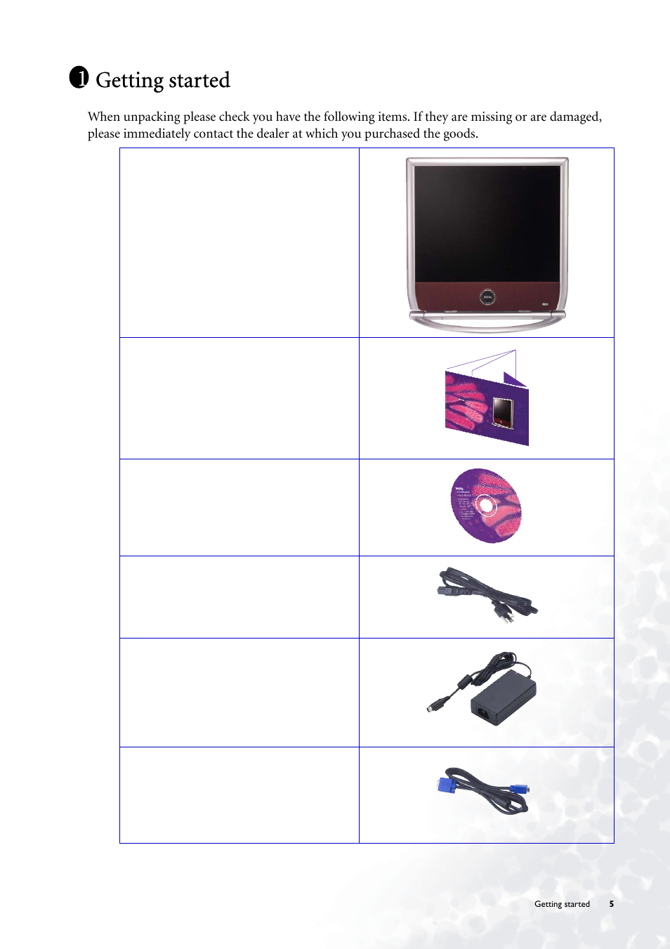 Getting started | BenQ FP785 User Manual | Page 5 / 56