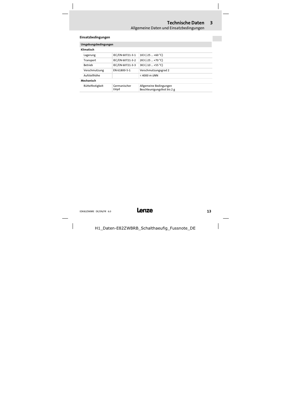 Technische daten | Lenze E82ZWBRE User Manual | Page 13 / 64