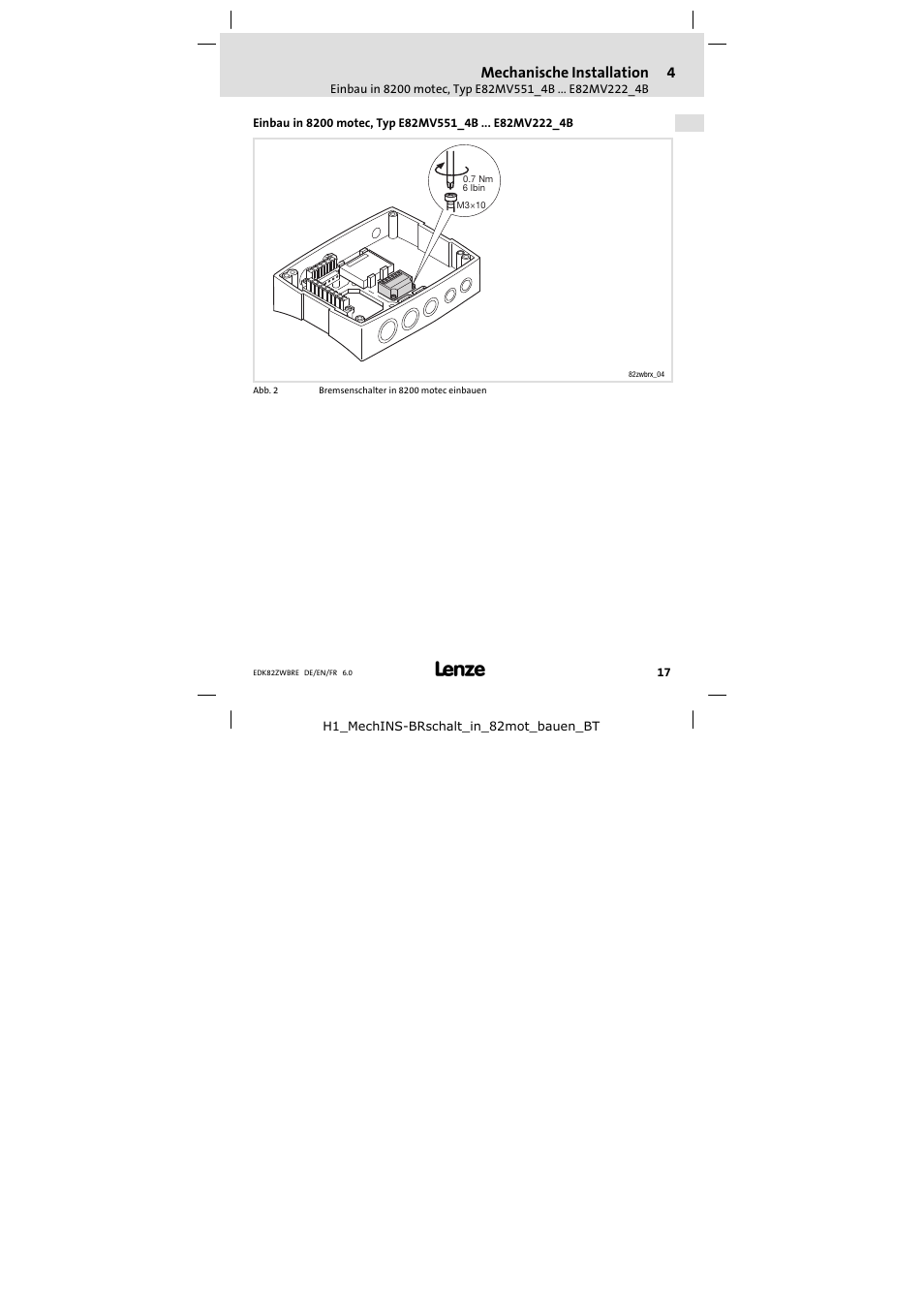 Mechanische installation | Lenze E82ZWBRE User Manual | Page 17 / 64