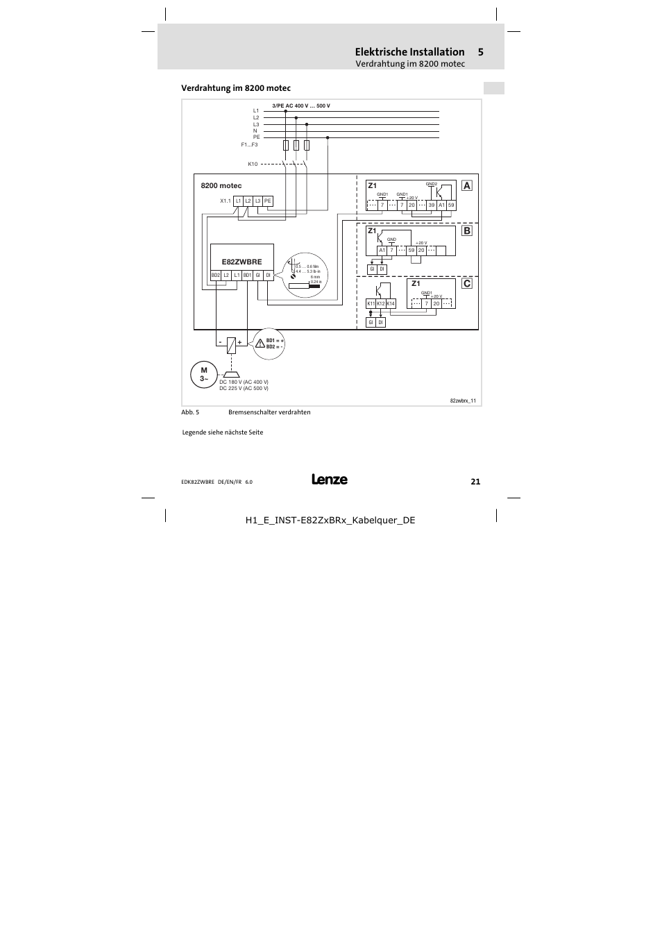 Verdrahtung im 8200 motec, Elektrische installation | Lenze E82ZWBRE User Manual | Page 21 / 64
