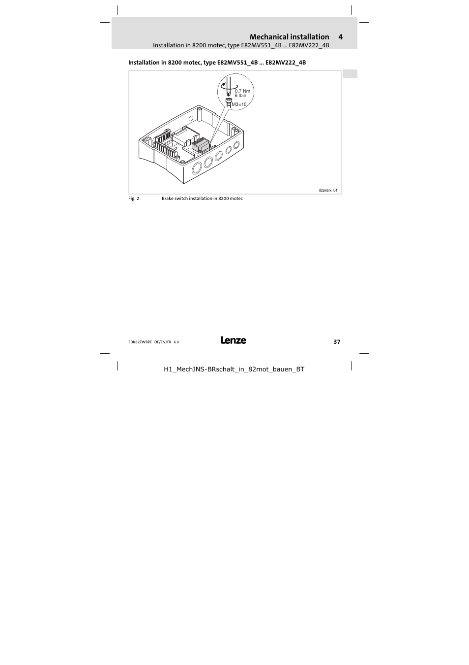 Mechanical installation | Lenze E82ZWBRE User Manual | Page 37 / 64