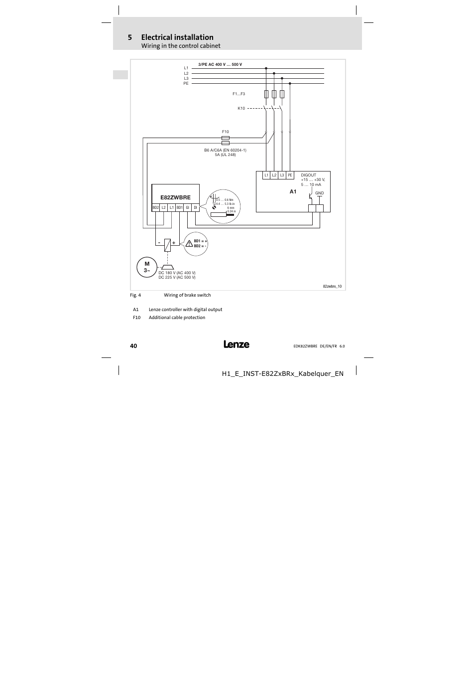 5electrical installation | Lenze E82ZWBRE User Manual | Page 40 / 64