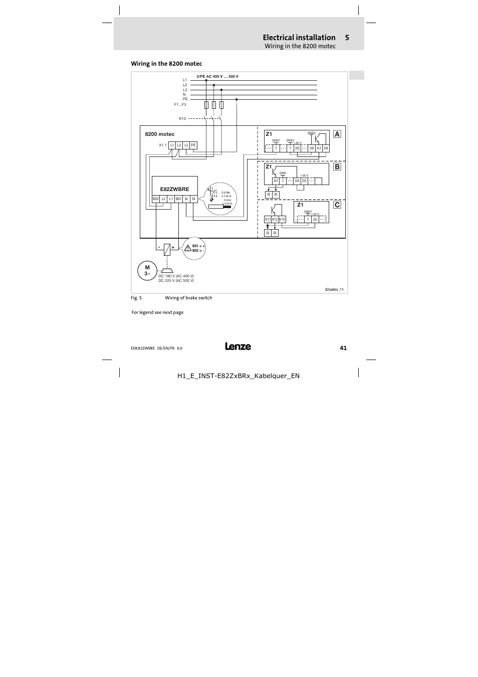 Wiring in the 8200 motec, Electrical installation | Lenze E82ZWBRE User Manual | Page 41 / 64