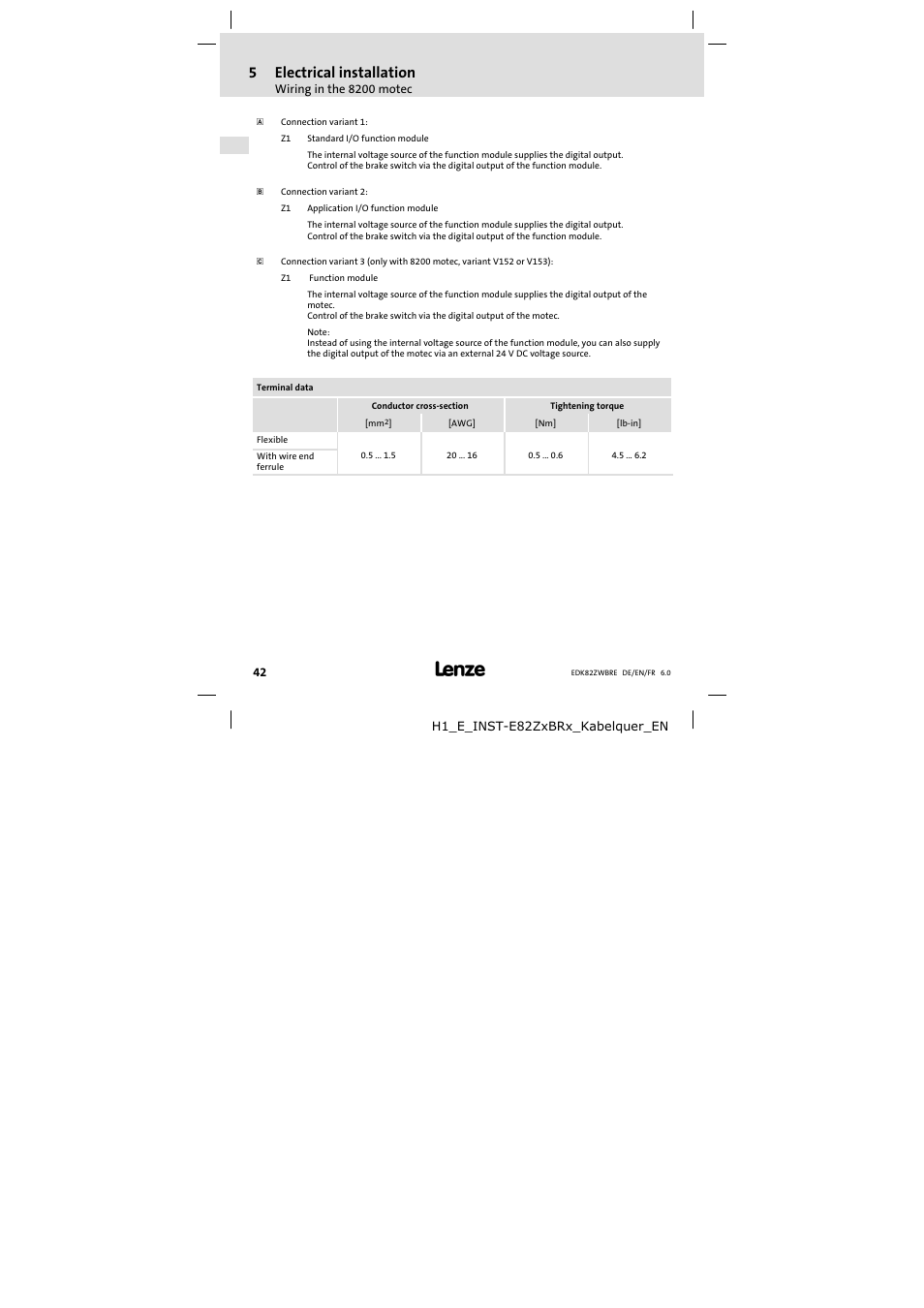 5electrical installation | Lenze E82ZWBRE User Manual | Page 42 / 64