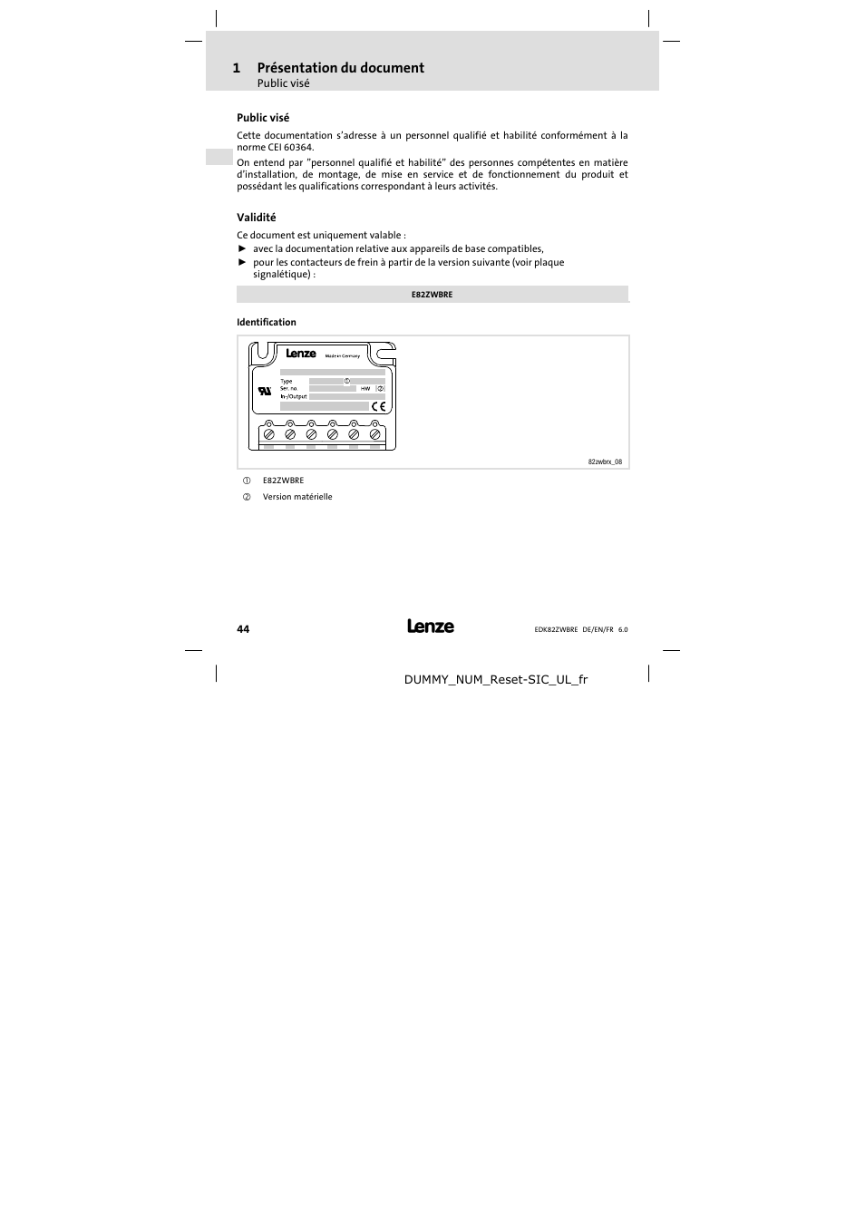 Présentation du document, Public visé, Validité | 1présentation du document | Lenze E82ZWBRE User Manual | Page 44 / 64