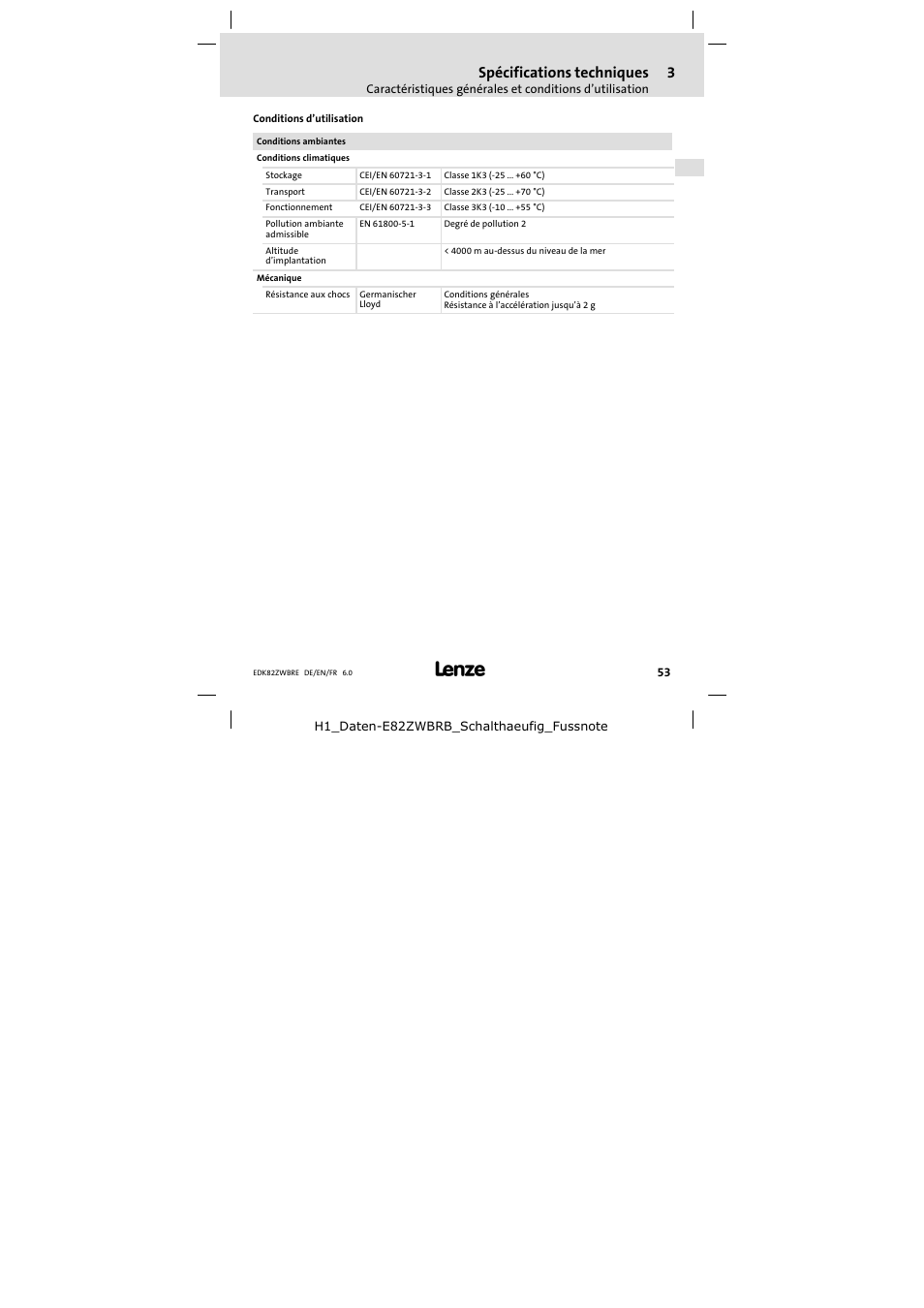 Spécifications techniques | Lenze E82ZWBRE User Manual | Page 53 / 64