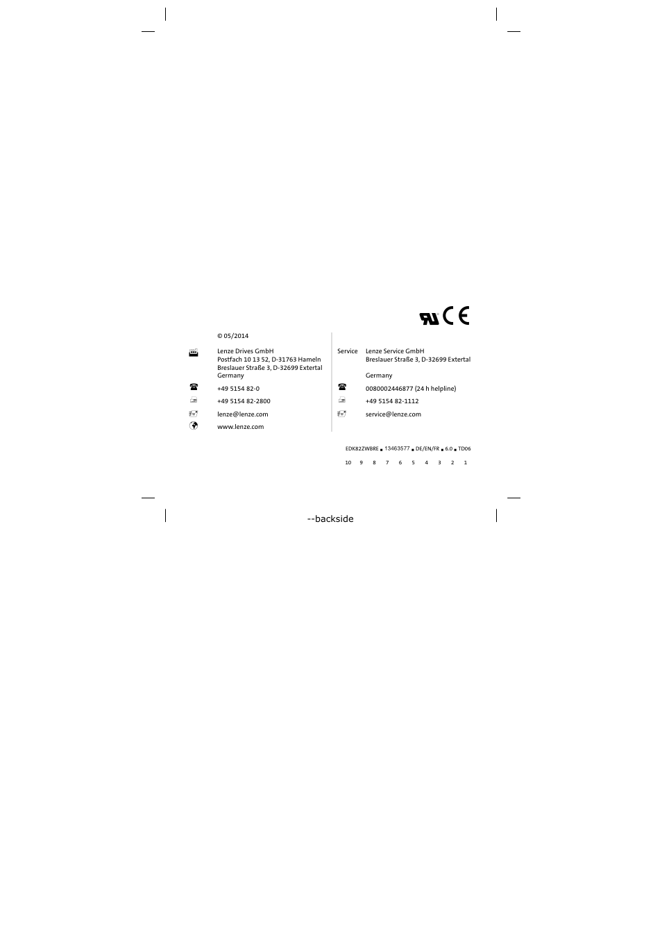 Lenze E82ZWBRE User Manual | Page 64 / 64
