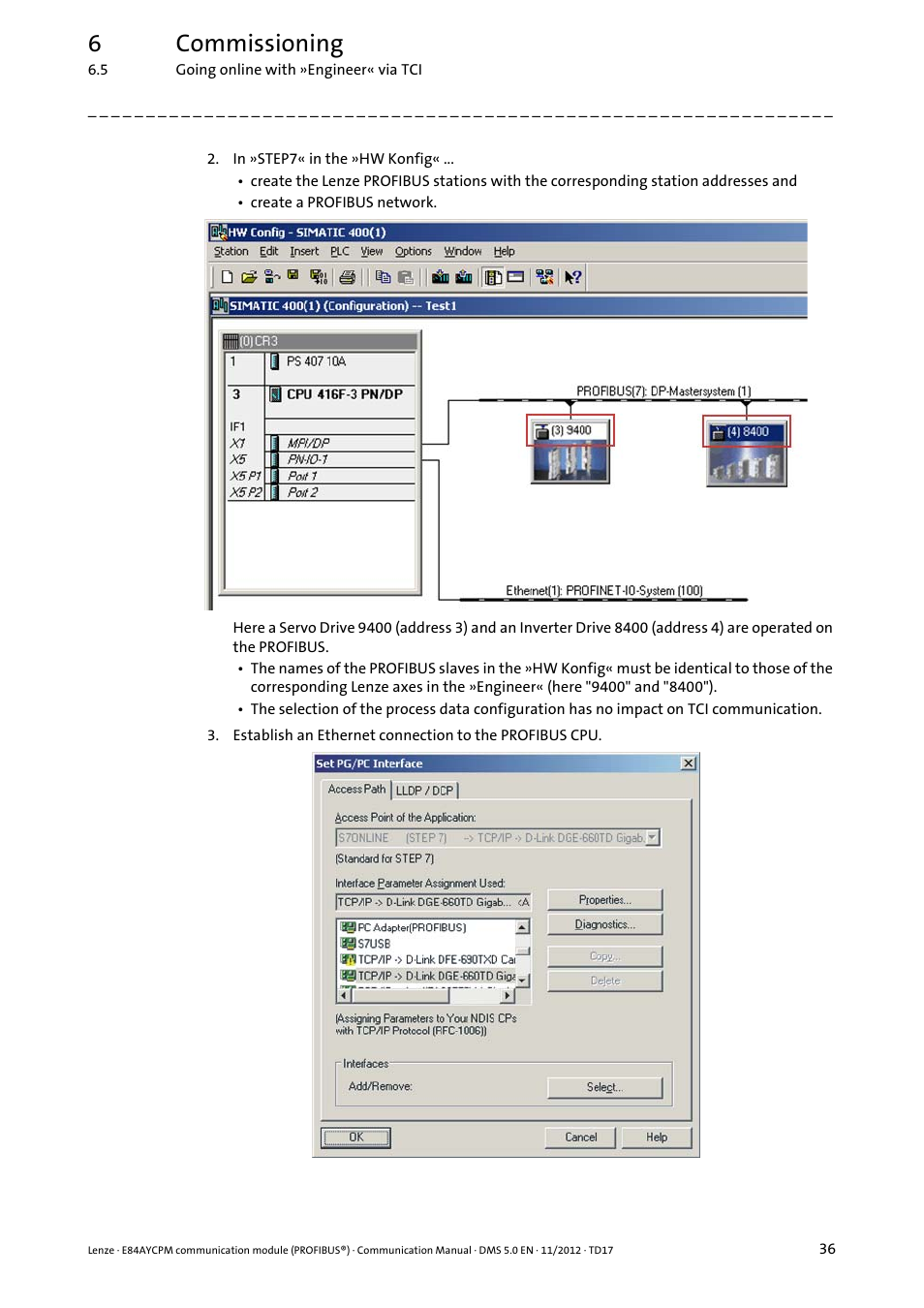 6commissioning | Lenze E84AYCPM User Manual | Page 36 / 115