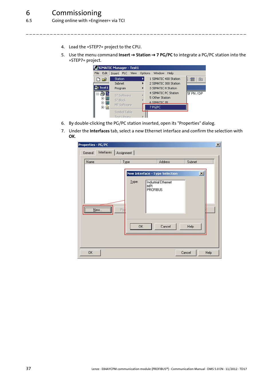6commissioning | Lenze E84AYCPM User Manual | Page 37 / 115