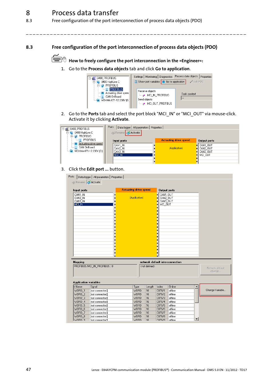 8process data transfer | Lenze E84AYCPM User Manual | Page 47 / 115