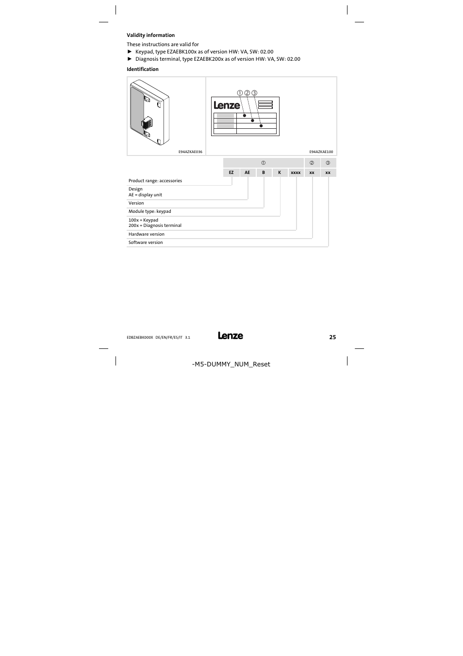 Validity information, Identification | Lenze EZAEBK2001 User Manual | Page 25 / 94