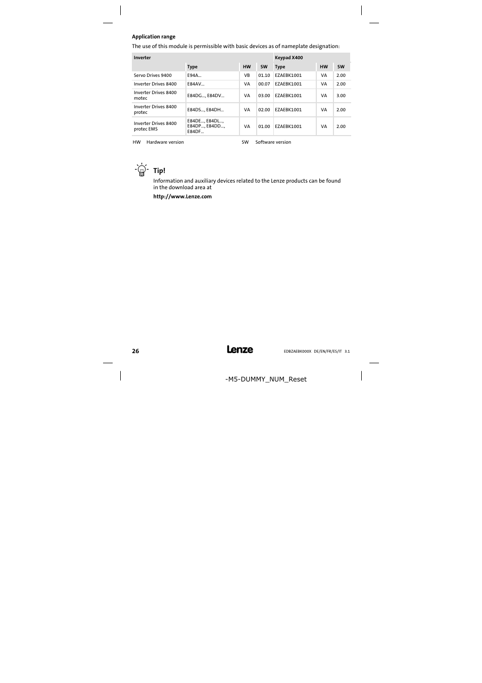 Application range | Lenze EZAEBK2001 User Manual | Page 26 / 94